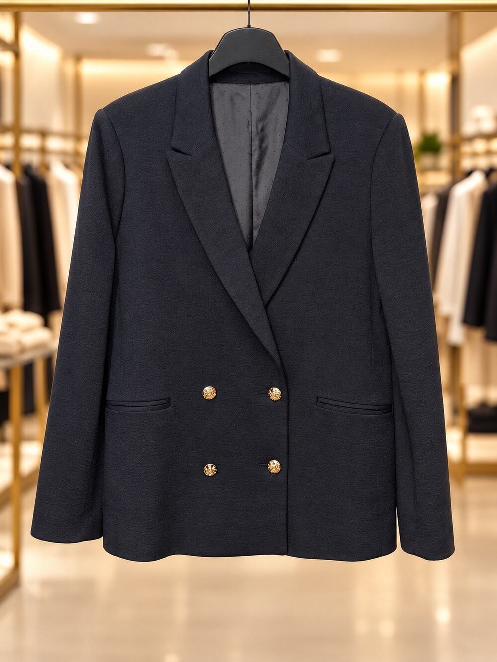 Banana Republic Factory Textured Black Double-Breasted Blazer Sz 12 NWT Nautical